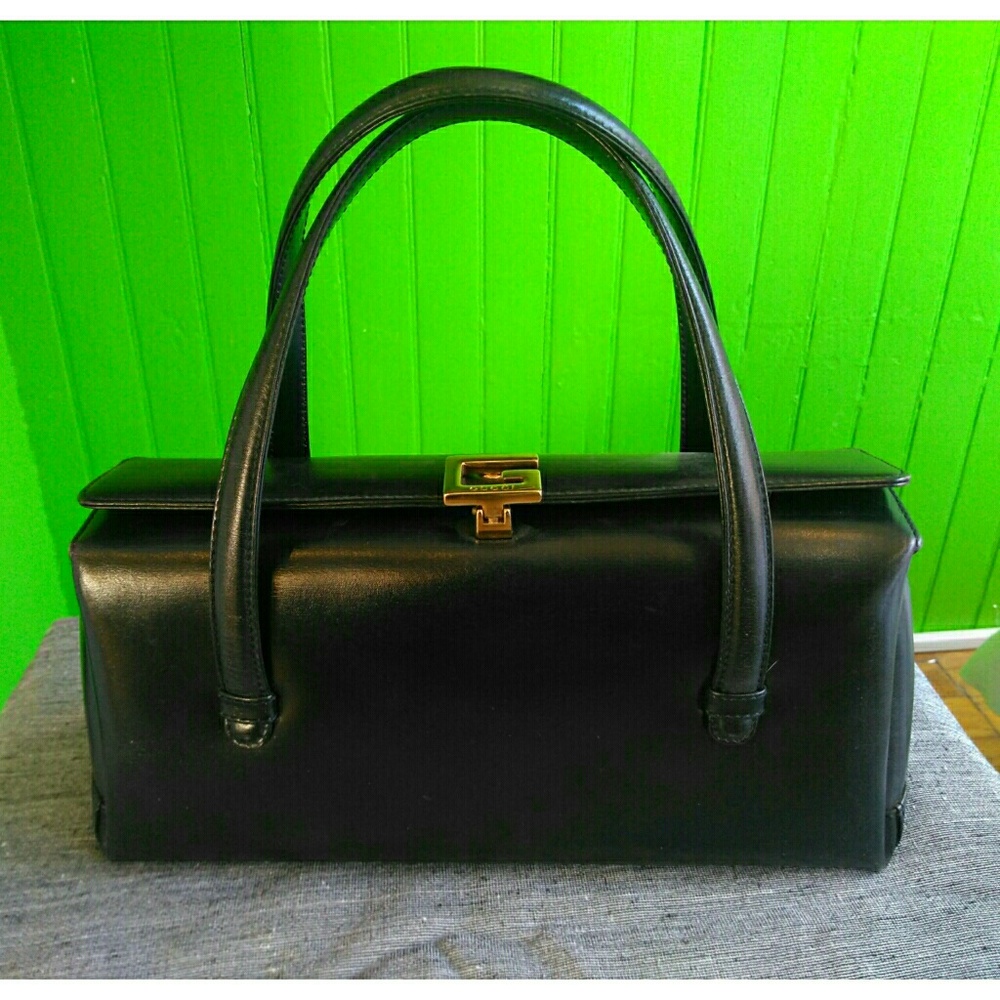 Vintage 1970s Gucci Box Bag Navy Leather